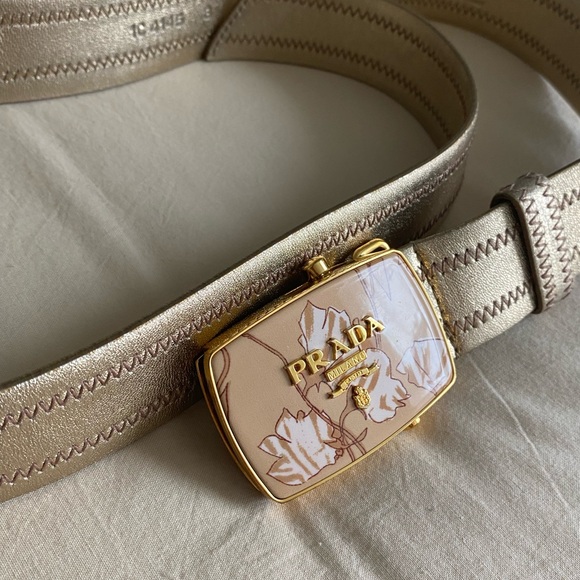 Vintage Prada Gold Metallic Belt with Floral Buckle Design - Picture 13 of 13